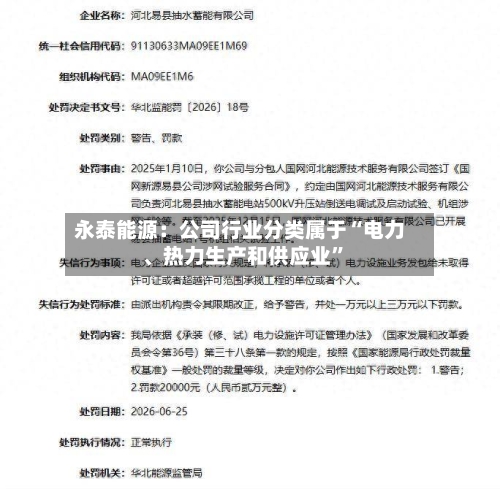 永泰能源：公司行业分类属于“电力、热力生产和供应业”-第1张图片