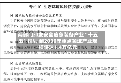 两部门印发安全应急装备产业“十五五”规划 到2030年重点领域产业规模将达1.4万亿元-第2张图片