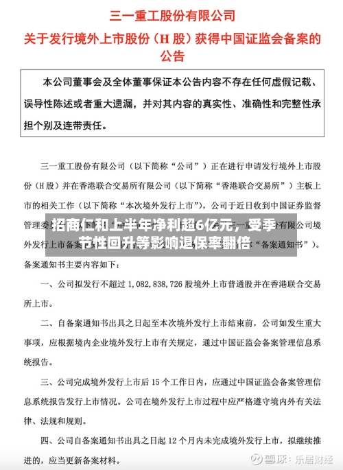 招商仁和上半年净利超6亿元，受季节性回升等影响退保率翻倍-第3张图片