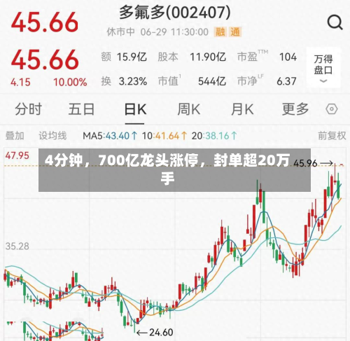 4分钟	，700亿龙头涨停，封单超20万手-第2张图片