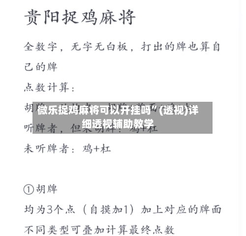 微乐捉鸡麻将可以开挂吗”(透视)详细透视辅助教学