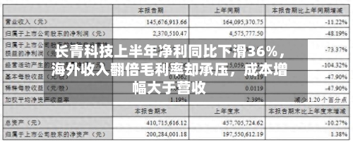 长青科技上半年净利同比下滑36%，海外收入翻倍毛利率却承压	，成本增幅大于营收-第2张图片