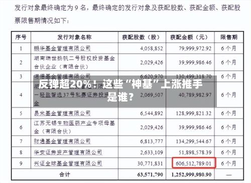 反弹超20%！这些“神基”上涨推手是谁？