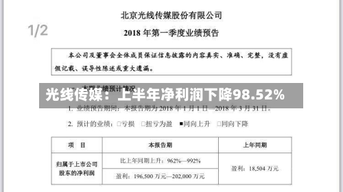 光线传媒：上半年净利润下降98.52%-第2张图片
