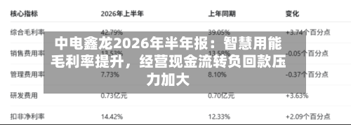 中电鑫龙2026年半年报：智慧用能毛利率提升，经营现金流转负回款压力加大