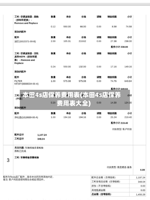 本田4s店保养费用表(本田4s店保养费用表大全)-第2张图片