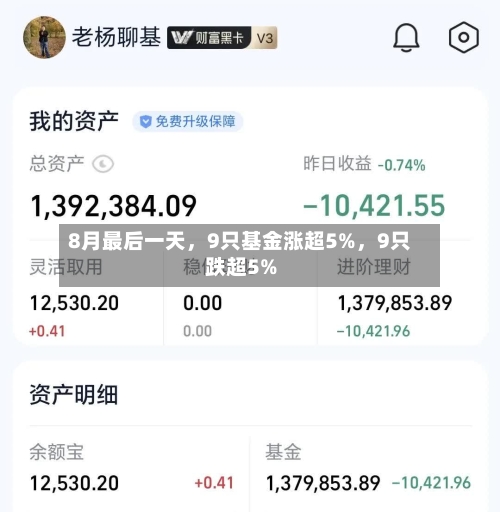 8月最后一天，9只基金涨超5%，9只跌超5%