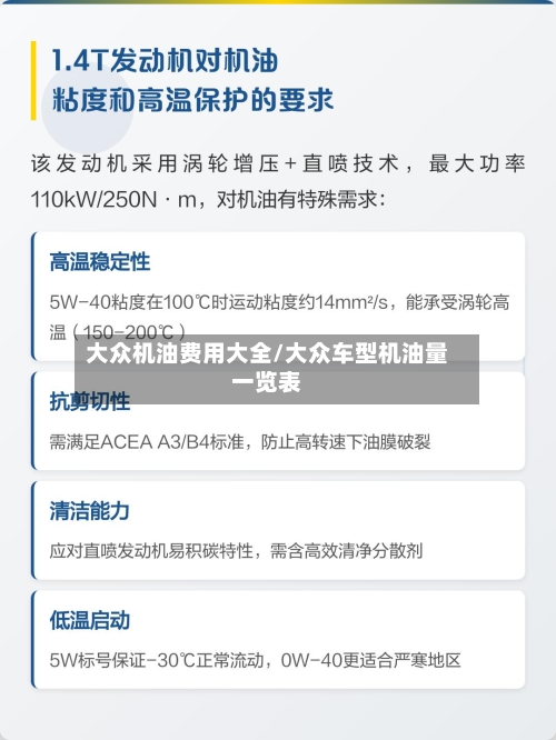 大众机油费用大全/大众车型机油量一览表
