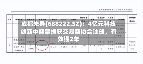 成都先导(688222.SZ)：4亿元科技创新中期票据获交易商协会注册	，有效期2年-第1张图片