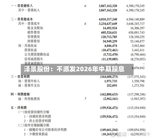 泽景股份:不派发2026年中期股息