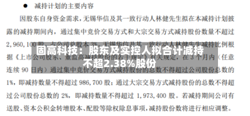 固高科技：股东及实控人拟合计减持不超2.38%股份-第1张图片