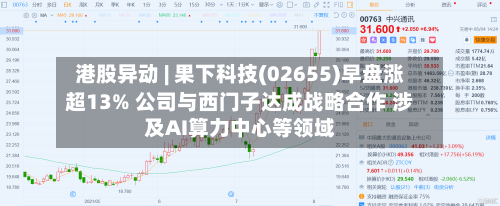港股异动 | 果下科技(02655)早盘涨超13% 公司与西门子达成战略合作 涉及AI算力中心等领域