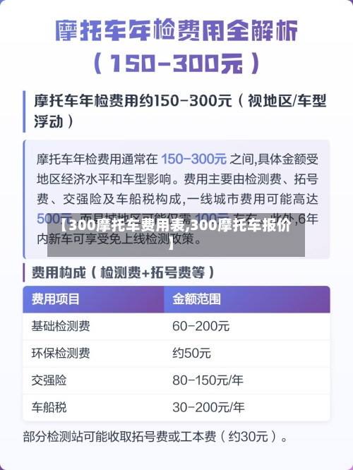 【300摩托车费用表,300摩托车报价】