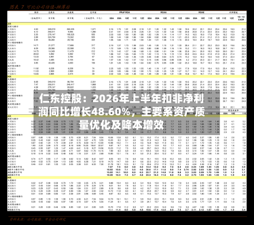 仁东控股：2026年上半年扣非净利润同比增长48.60%，主要系资产质量优化及降本增效-第3张图片