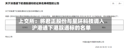 上交所：将君正股份与星环科技调入沪港通下港股通标的名单