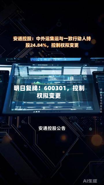 明日复牌！600301，控制权拟变更