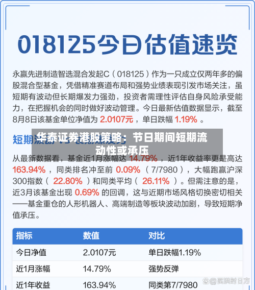 华泰证券港股策略：节日期间短期流动性或承压