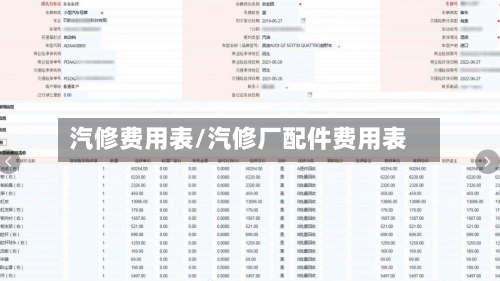汽修费用表/汽修厂配件费用表-第2张图片