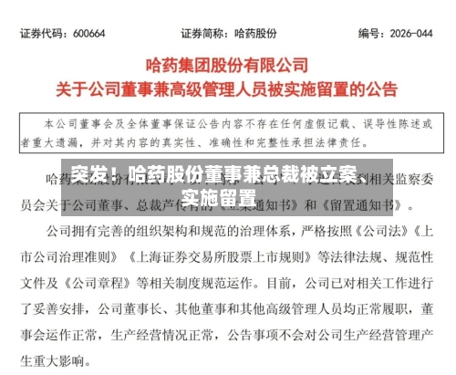 突发！哈药股份董事兼总裁被立案、实施留置-第2张图片