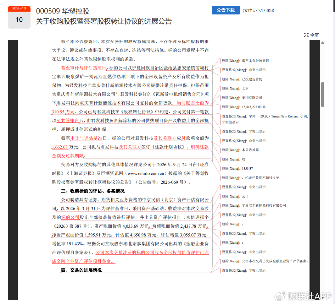 华塑控股现公告疏漏：误留修订痕迹 “隐藏信息”曝光？